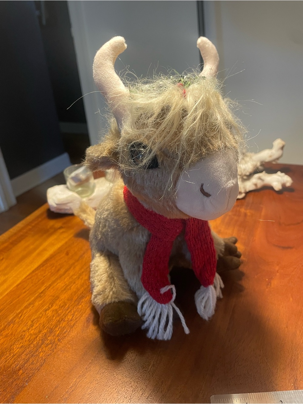 10” Plush Decorative Holiday Highland Cow - NOT A TOY - DECORATIVE USE ONLY